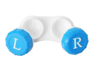 Kék színű L/R jelzéssel ellátott kontaktlencse tartó 