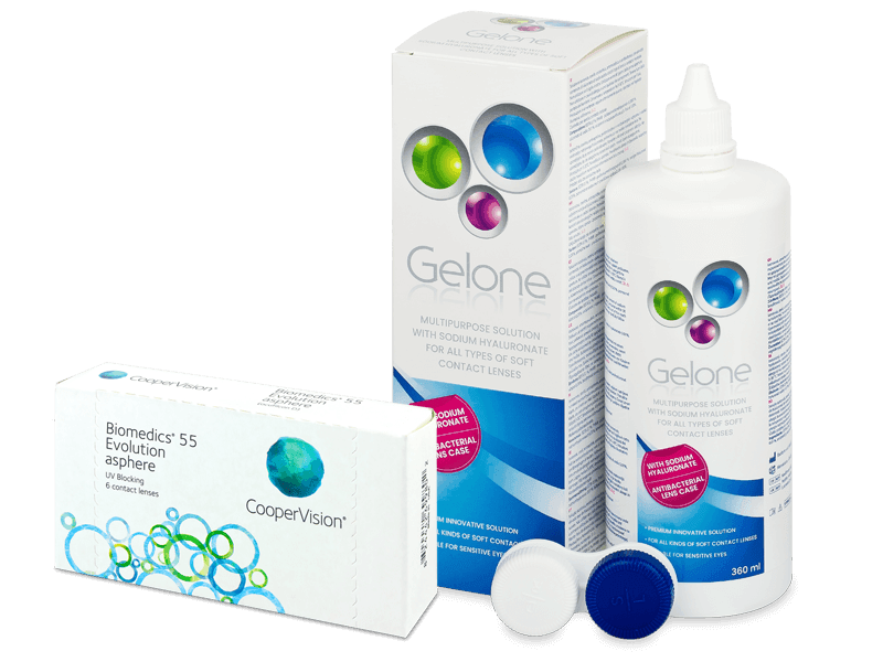 Biomedics 55 Evolution (6 db lencse) + 360 ml Gelone ápolószer - Kedvezményes csomag
