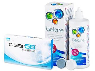 Clear 58 (6 db lencse) + Gelone kontaktlencse folyadék 360 ml - Korábbi csomagolás
