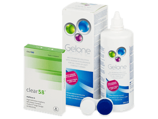 Clear 58 (6 db lencse) + Gelone kontaktlencse folyadék 360 ml - Kedvezményes csomag
