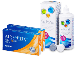 Air Optix Night and Day Aqua (2x3 db lencse) + 360 ml Gelone ápolószer
