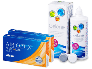 Air Optix Night and Day Aqua (2x3 db lencse) + 360 ml Gelone ápolószer - Kedvezményes csomag