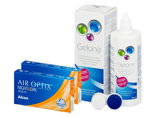 Air Optix Night and Day Aqua (2x3 db lencse) + Gelone kontaktlencse folyadék 360 ml