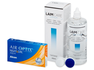 Air Optix Night and Day Aqua (6 db lencse) + 400 ml Laim-Care ápolószer - Kedvezményes csomag
