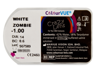 ColourVUE Crazy Lens - White Zombie - dioptriával (2 db lencse) - Buborékcsomagolás előnézete