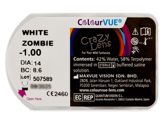 ColourVUE Crazy Lens - White Zombie - dioptriával (2 db lencse) - Buborékcsomagolás előnézete