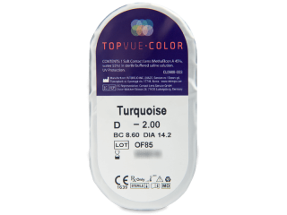 TopVue Color - Turquoise - dioptriával (2 db lencse) - Buborékcsomagolás előnézete