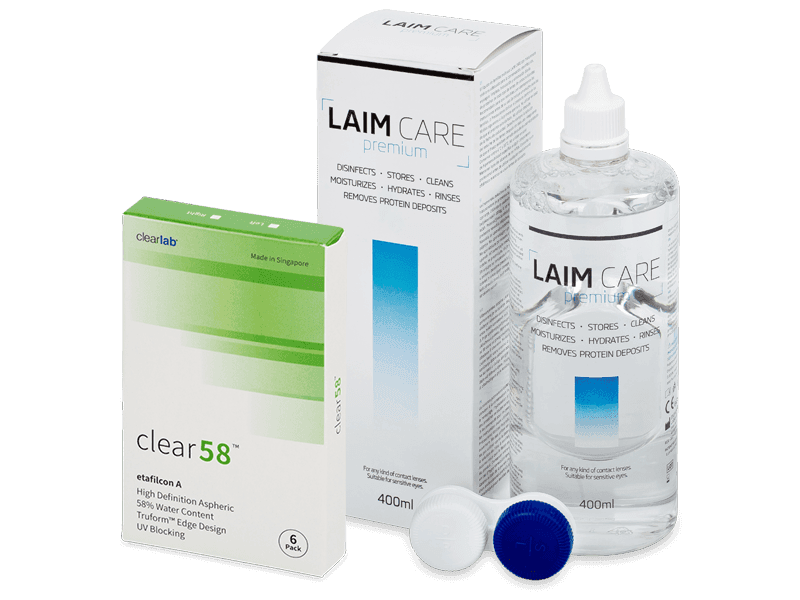 Clear 58 (6 db lencse) + Laim Care kontaktlencse folyadék 400 ml - Kedvezményes csomag