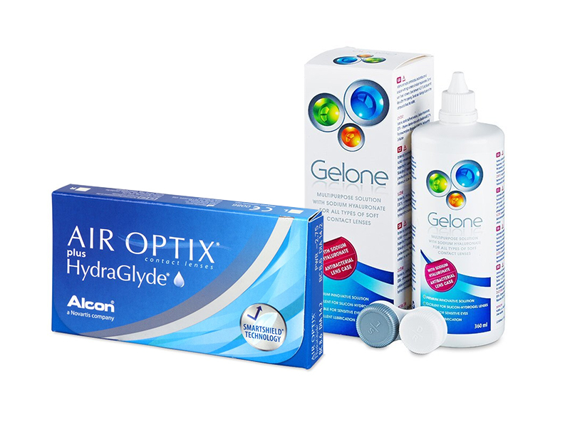 Air Optix plus HydraGlyde (3 db lencse) + 360 ml Gelone ápolószer