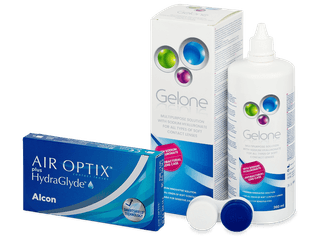 Air Optix plus HydraGlyde (3 db lencse) + Gelone kontaktlencse folyadék 360 ml - Kedvezményes csomag