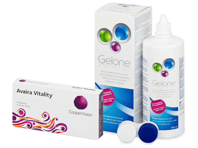 Avaira Vitality (6 db lencse) + Gelone kontaktlencse folyadék 360 ml - Kedvezményes csomag