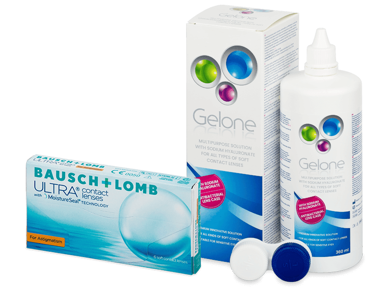 Bausch + Lomb ULTRA for Astigmatism (6 db lencse) + Gelone kontaktlencse folyadék 360 ml - Kedvezményes csomag