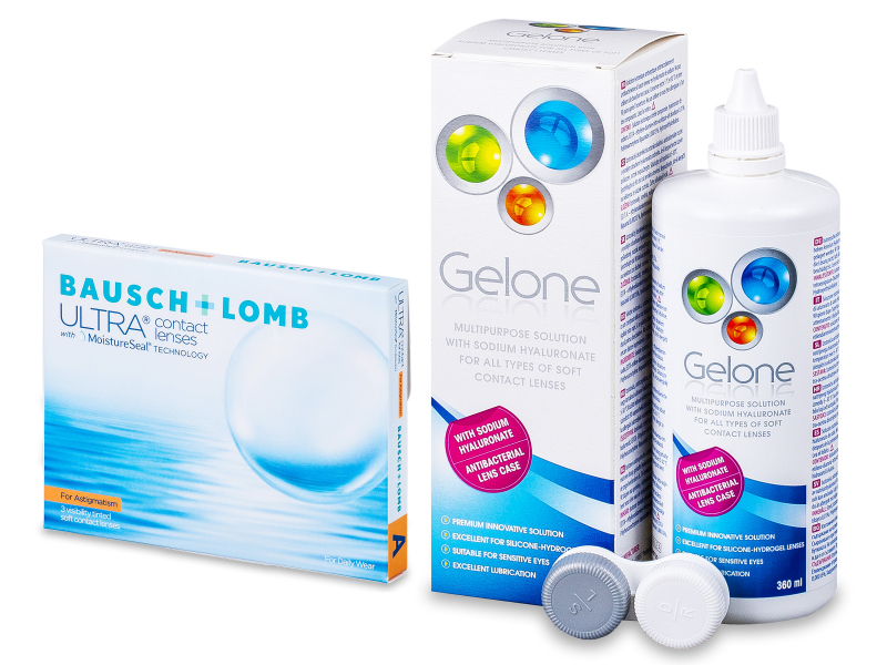 Bausch + Lomb ULTRA for Astigmatism	(3 lencse) + 360 ml Gelone ápolószer - Kedvezményes csomag