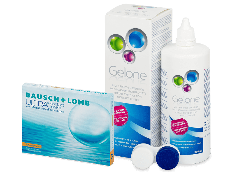 Bausch + Lomb ULTRA for Astigmatism (3 lencse) + Gelone kontaktlencse folyadék 360 ml - Kedvezményes csomag