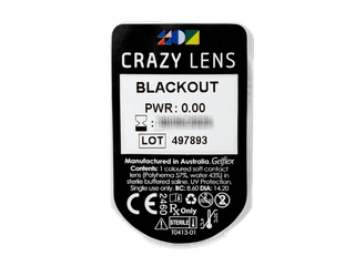 CRAZY LENS - Black Out - dioptria nélkül napi lencsék (2 db lencse) - Buborékcsomagolás előnézete