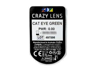 CRAZY LENS - Cat Eye Green - dioptria nélkül napi lencsék (2 db lencse) - Buborékcsomagolás előnézete