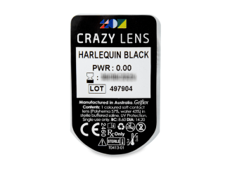 CRAZY LENS - Harlequin Black - dioptria nélkül napi lencsék (2 db lencse) - Buborékcsomagolás előnézete
