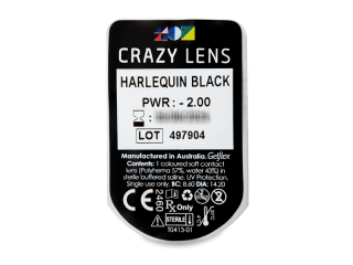 CRAZY LENS - Harlequin Black - dioptriával napi lencsék (2 db lencse) - Buborékcsomagolás előnézete