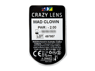 CRAZY LENS - Mad Clown - dioptriával napi lencsék (2 db lencse) - Buborékcsomagolás előnézete