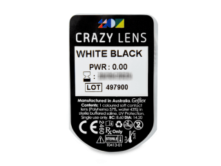 CRAZY LENS - White Black - dioptria nélkül napi lencsék (2 db lencse) - Buborékcsomagolás előnézete