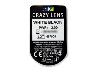 CRAZY LENS - White Black - dioptriával napi lencsék (2 db lencse) - Buborékcsomagolás előnézete