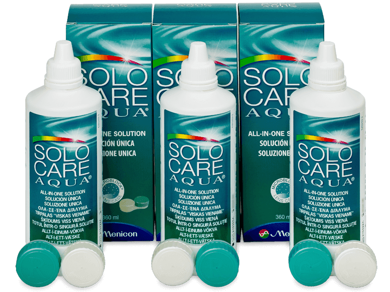 SoloCare Aqua kontaktlencse folyadék 3 x 360 ml - Gazdaságos hármas kiszerelés - ápolószer