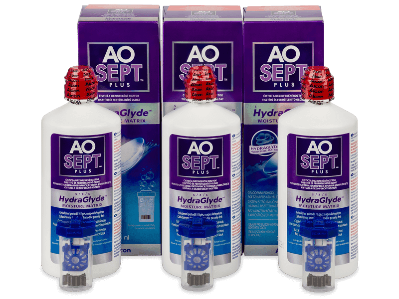 AO SEPT PLUS HydraGlyde kontaktlencse folyadék 3x 360 ml - Gazdaságos hármas kiszerelés - ápolószer