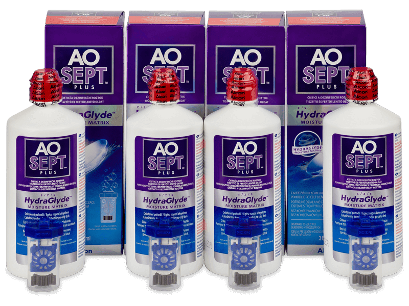 AO SEPT PLUS HydraGlyde kontaktlencse folyadék 4 x 360 ml - Gazdaságos 4-es kiszerelés - ápolószer