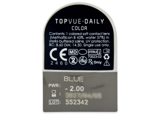 TopVue Daily Color - Blue - dioptriával napi lencsék (2 db lencse) - Buborékcsomagolás előnézete