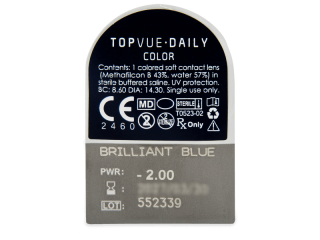 TopVue Daily Color - Brilliant Blue - dioptriával napi lencsék (2 db lencse) - Buborékcsomagolás előnézete