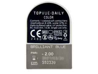 TopVue Daily Color - Brilliant Blue - dioptriával napi lencsék (2 db lencse) - Buborékcsomagolás előnézete