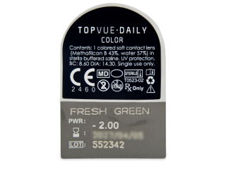TopVue Daily Color - Fresh Green - dioptriával napi lencsék (2 db lencse) - Buborékcsomagolás előnézete