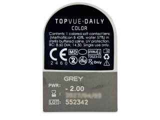 TopVue Daily Color - Grey - dioptriával napi lencsék (2 db lencse) - Buborékcsomagolás előnézete