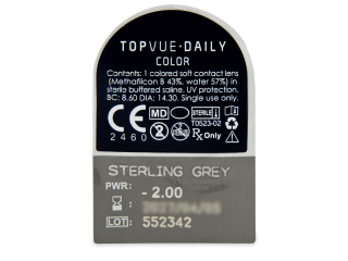 TopVue Daily Color - Sterling Grey - dioptriával napi lencsék (2 db lencse) - Buborékcsomagolás előnézete
