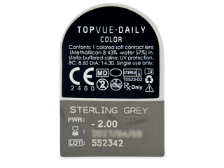 TopVue Daily Color - Sterling Grey - dioptriával napi lencsék (2 db lencse) - Buborékcsomagolás előnézete