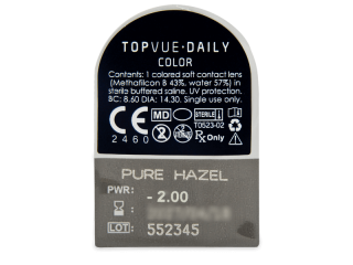 TopVue Daily Color - Pure Hazel - dioptriával napi lencsék (2 db lencse) - Buborékcsomagolás előnézete