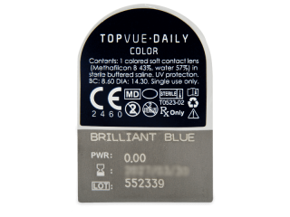 TopVue Daily Color - Brilliant Blue - dioptria nélkül napi lencsék (2 db lencse) - Buborékcsomagolás előnézete