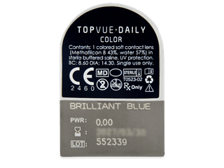 TopVue Daily Color - Brilliant Blue - dioptria nélkül napi lencsék (2 db lencse) - Buborékcsomagolás előnézete