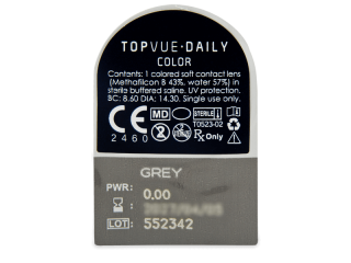TopVue Daily Color - Grey - dioptria nélkül napi lencsék (2 db lencse) - Buborékcsomagolás előnézete