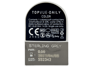 TopVue Daily Color - Sterling Grey - dioptria nélkül napi lencsék (2 db lencse) - Buborékcsomagolás előnézete