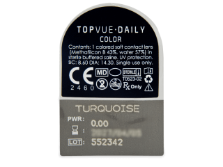 TopVue Daily Color - Turquoise - dioptria nélkül napi lencsék (2 db lencse) - Buborékcsomagolás előnézete