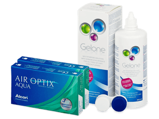 Air Optix Aqua (2x3 db lencse) + Gelone kontaktlencse folyadék 360 ml - Kedvezményes csomag
