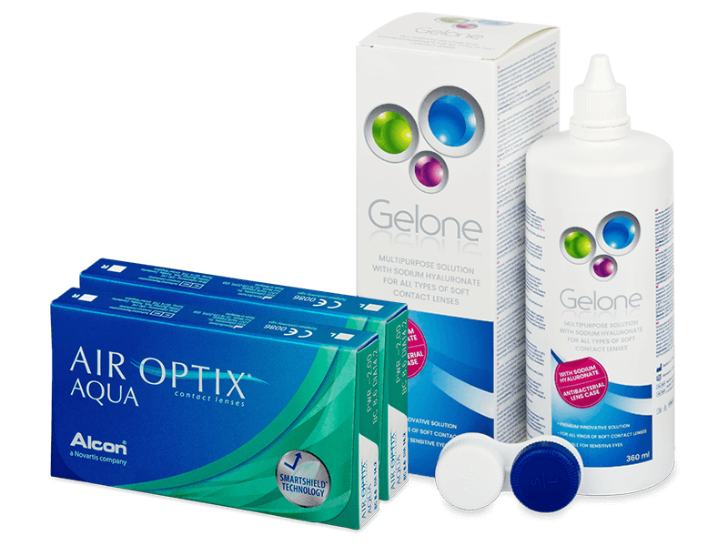 Air Optix Aqua (2x3 db lencse) + Gelone kontaktlencse folyadék 360 ml - Kedvezményes csomag