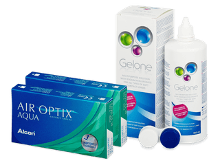 Air Optix Aqua (2x3 db lencse) + Gelone kontaktlencse folyadék 360 ml
