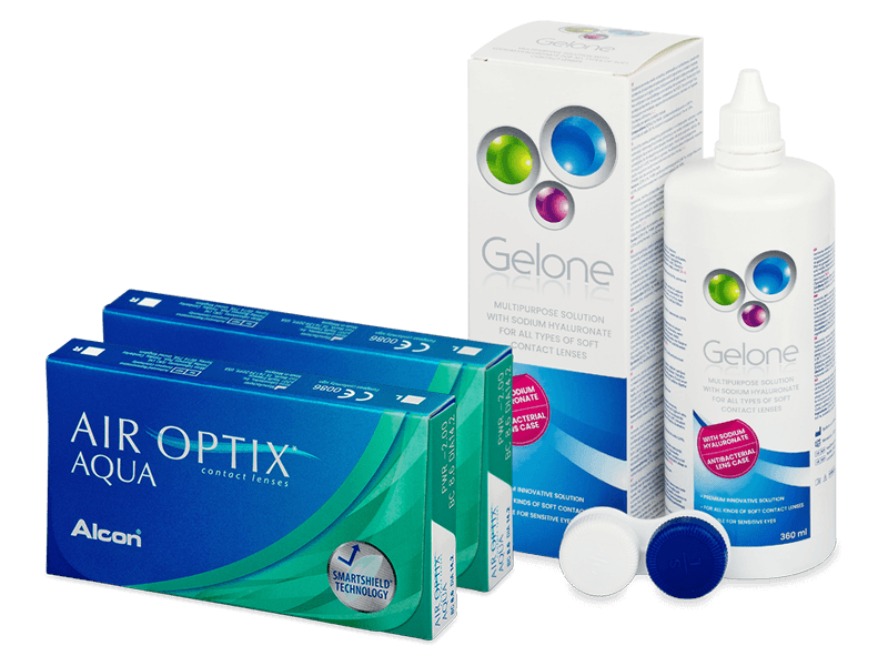 Air Optix Aqua (2x3 db lencse) + Gelone kontaktlencse folyadék 360 ml - Kedvezményes csomag